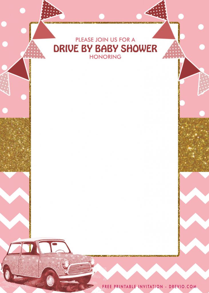 Free Printable Gold And Pink Glitter Drive By Party Invitation Templates With Gold Sprinkles 