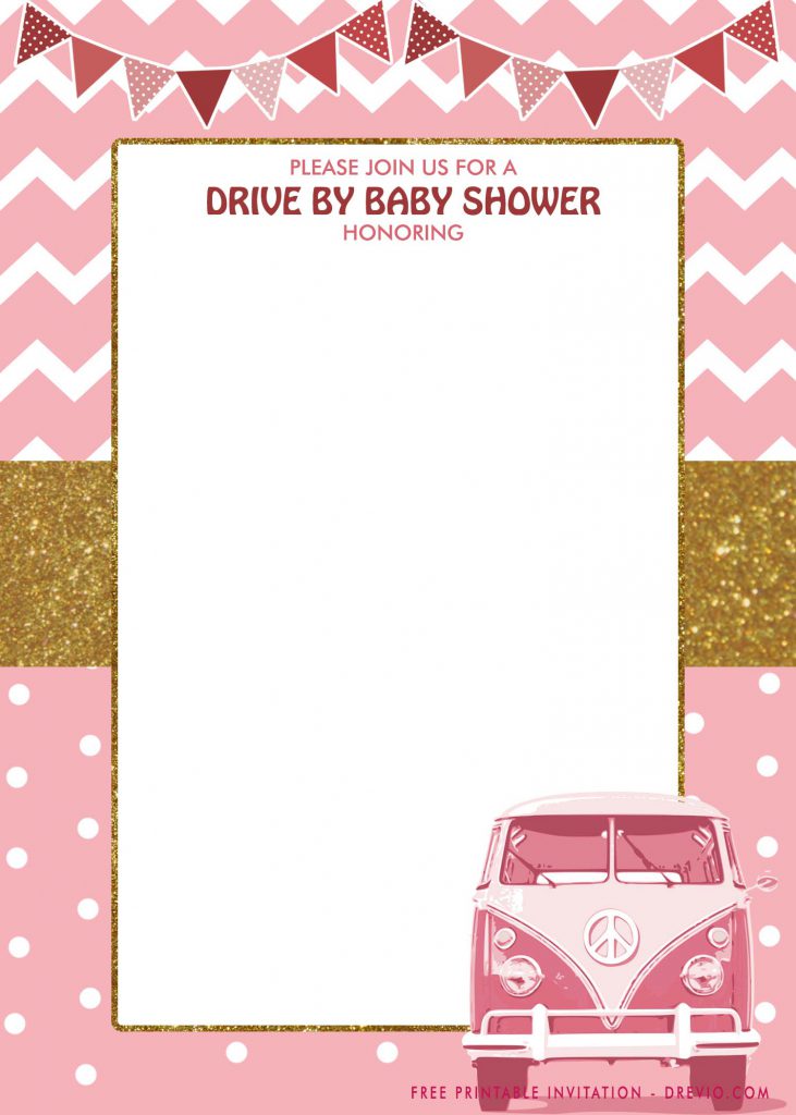 Free Printable Gold And Pink Glitter Drive By Party Invitation Templates With Portrait Orientation Card