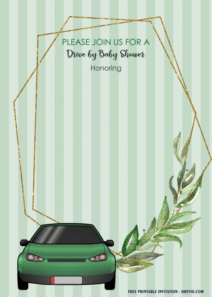 Free Printable Retro Drive By Baby Shower Invitation Templates With Greenery Foliage