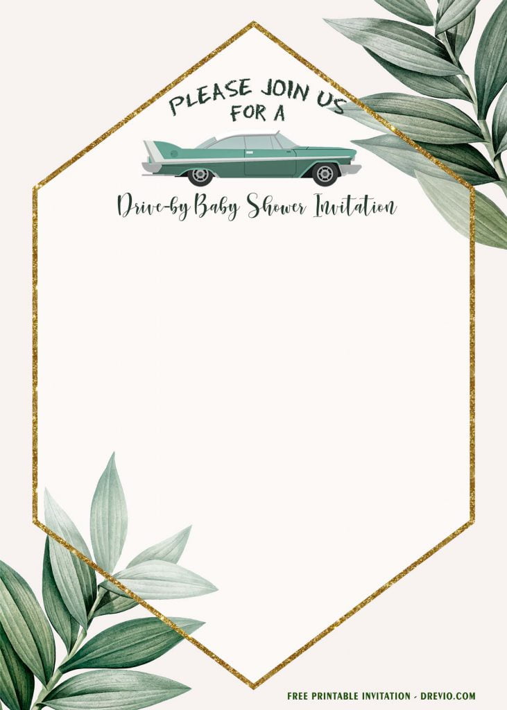 Free Printable Greenery Drive By Party Invitation Templates With Vintage Cars