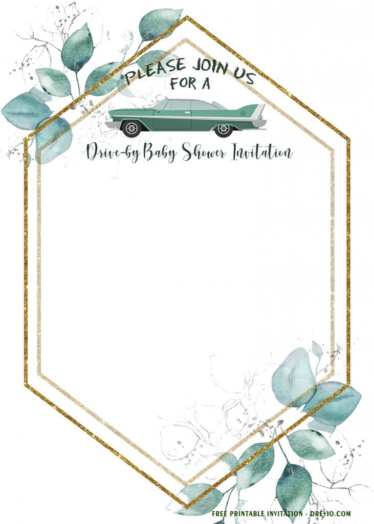 Free Printable Greenery Drive By Party Invitation Templates With Gold Text Frame