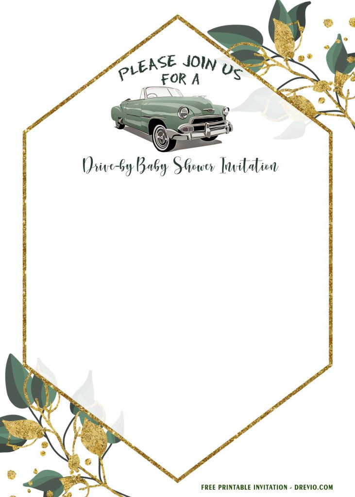 Free Printable Greenery Drive By Party Invitation Templates With Gold Leaves