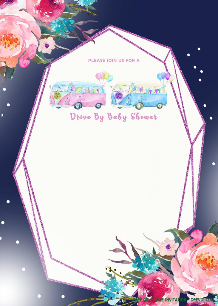Free Printable Watercolor Floral Party Invitation Templates With Cute Drawing Of Car