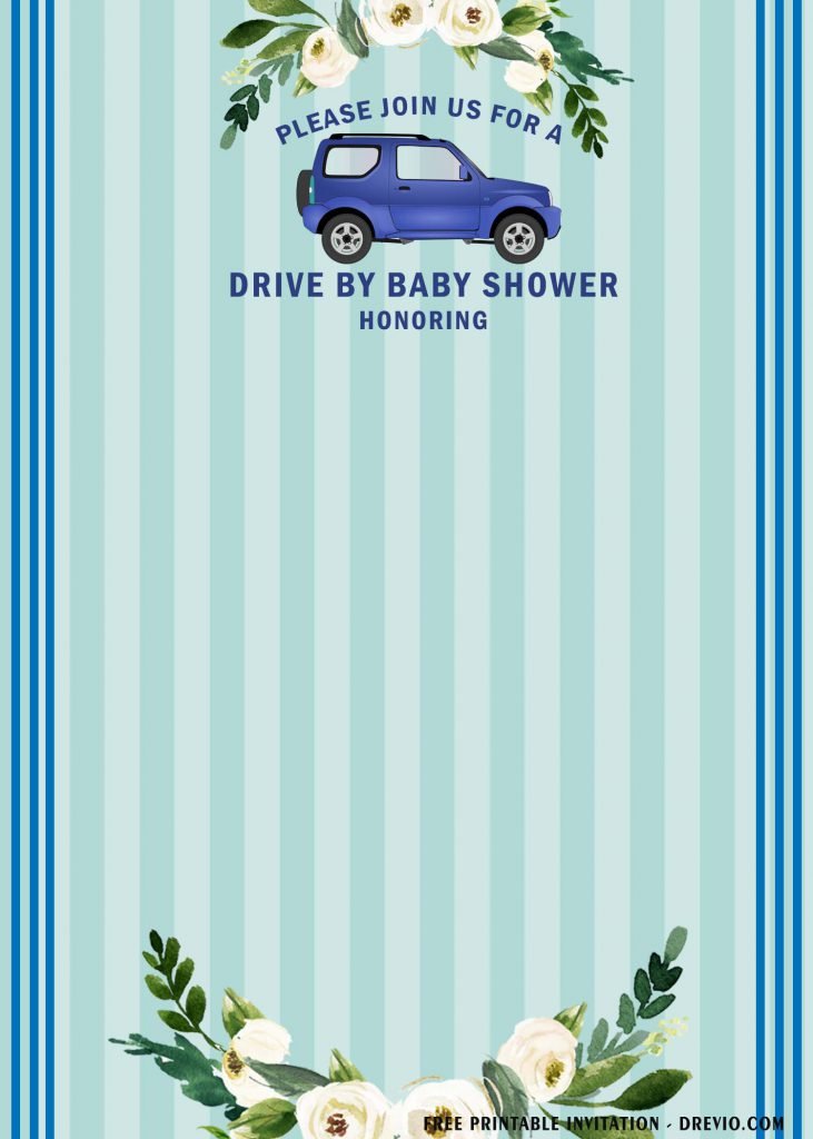 Free Printable Blue Themed Drive By Party Invitation Templates With Floral Paintings