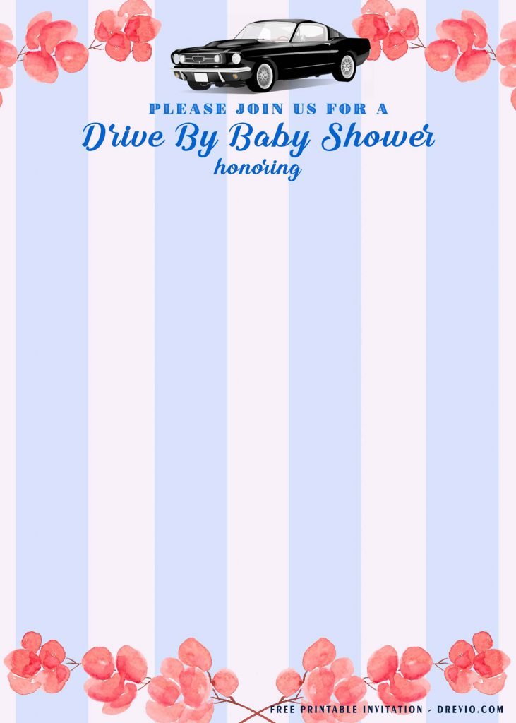Free Printable Watercolor Blush Pink Drive By Baby Shower Invitation Templates With Classic Car Images