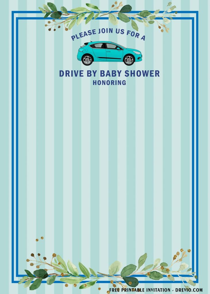 Free Printable Blue Themed Drive By Party Invitation Templates With Cute Stripes