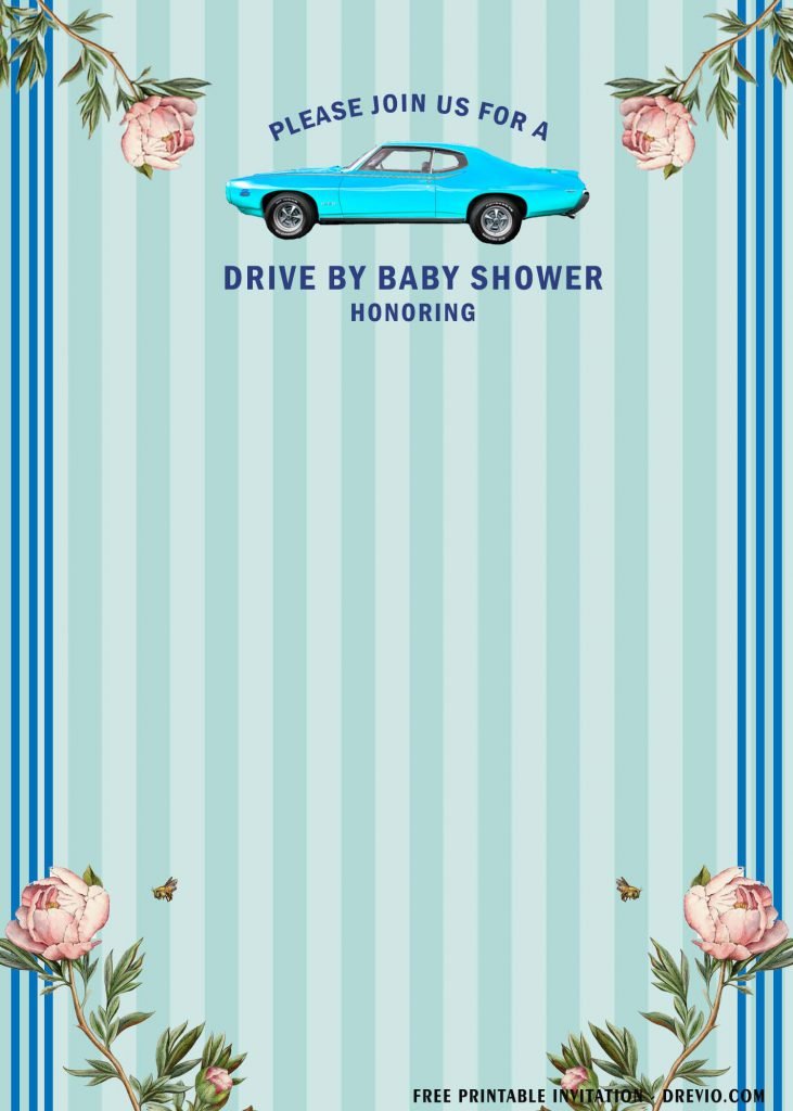 Free Printable Blue Themed Drive By Party Invitation Templates With Turquoise Background 