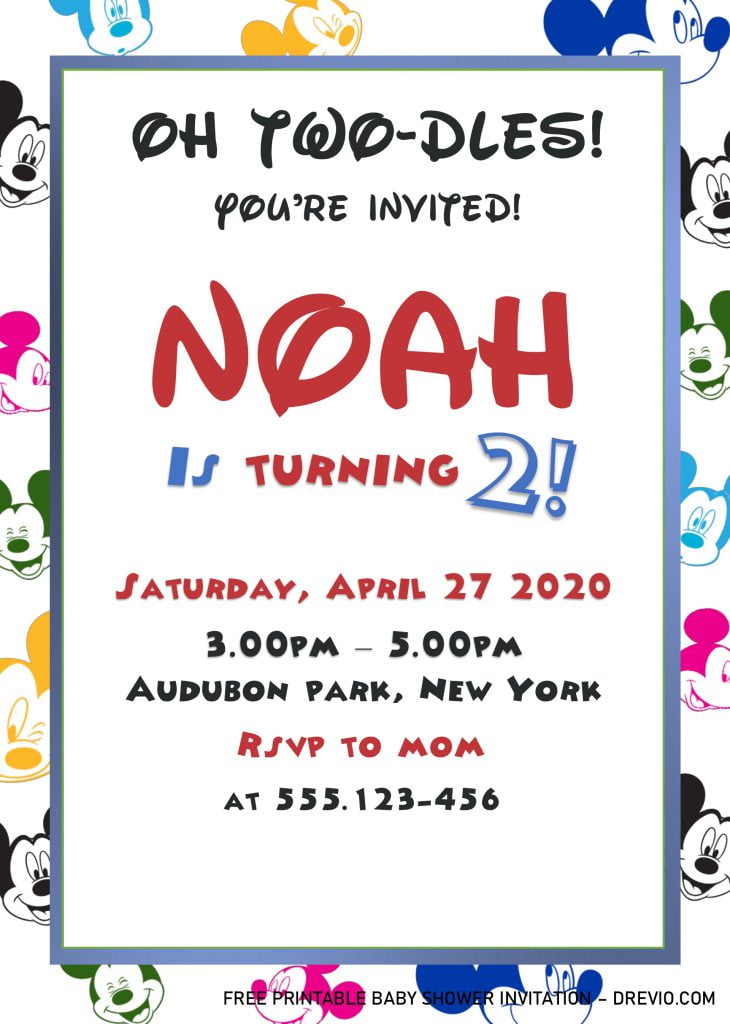 Cute Mickey Mouse Birthday Invitation Templates - Editable With MS Word and comes with 