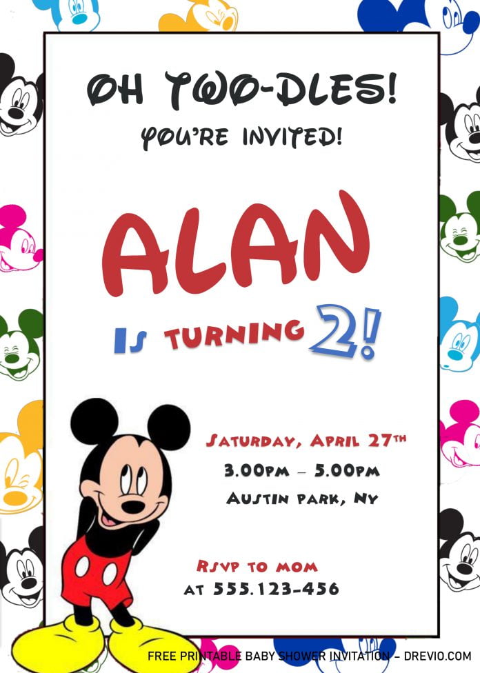 Cute Mickey Mouse Birthday Invitation Templates - Editable With MS Word ...