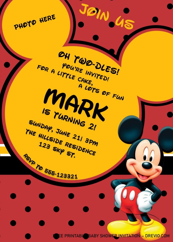 Cute Mickey Mouse Birthday Invitation Templates - Editable With MS Word ...