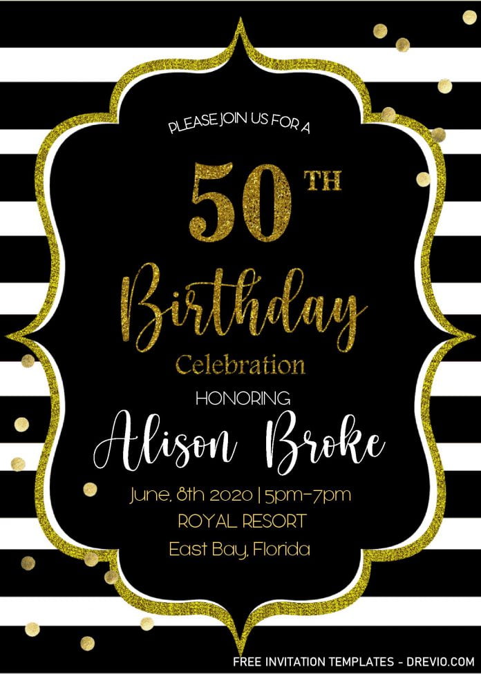 Black And Gold 50th Birthday Invitation Templates – Editable With MS ...