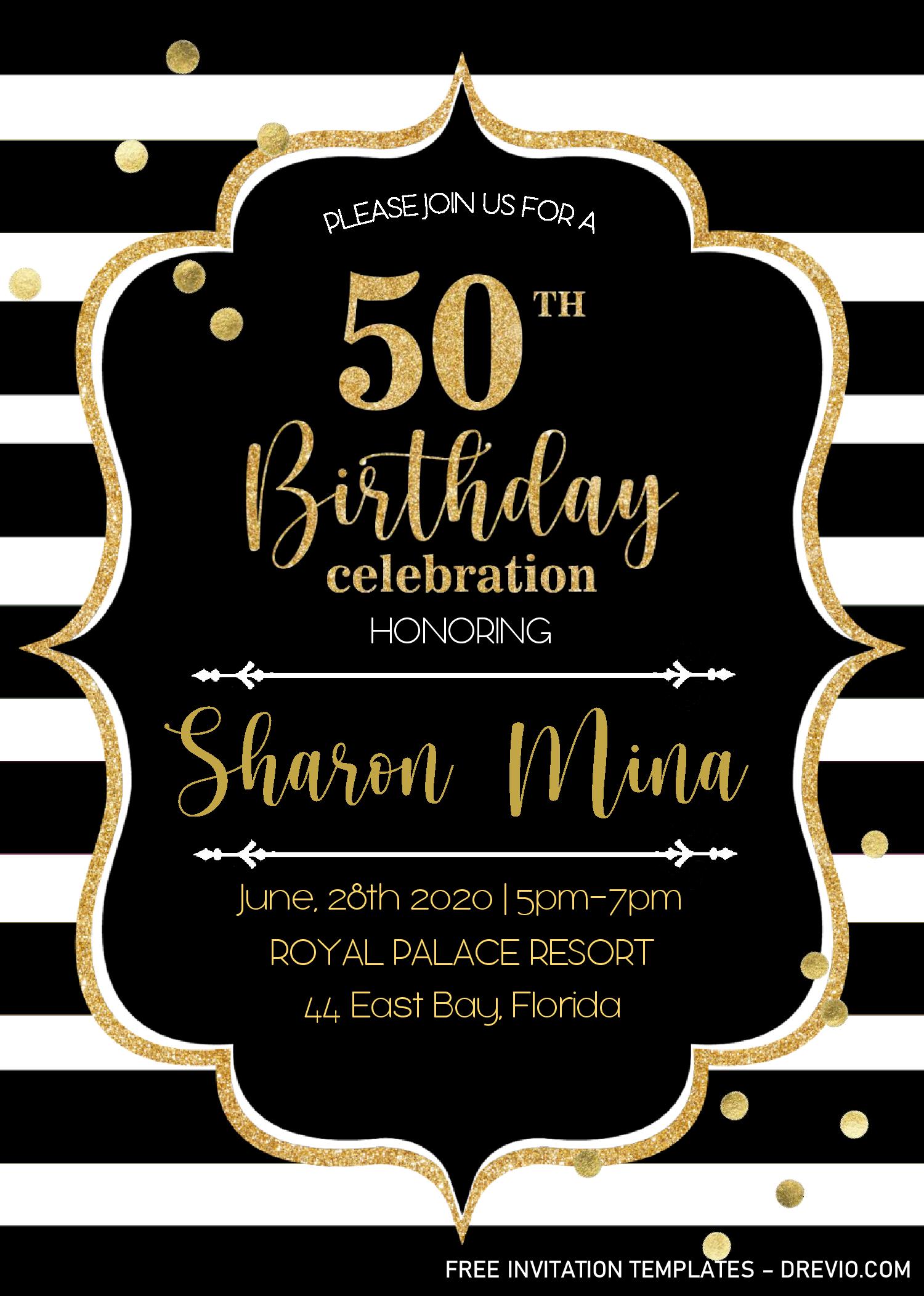 Black And Gold 50th Birthday Invitation Templates Editable With Ms Word Download Hundreds Free Printable Birthday Invitation Templates