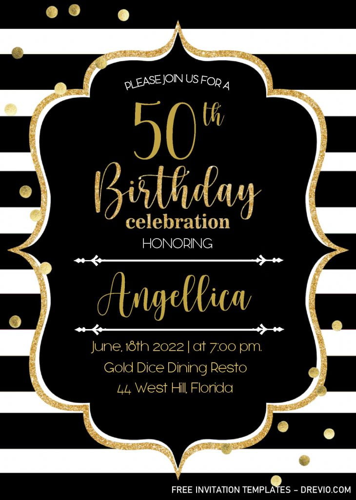 Black And Gold 50th Birthday Invitation Templates - Editable With MS Word