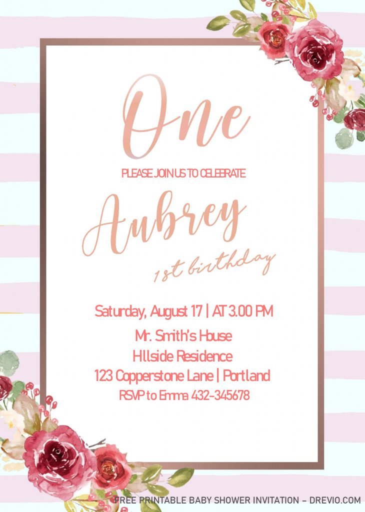 Blush Pink 1st birthday invitations Templates - Editable on MS Word With Aesthetic Font
