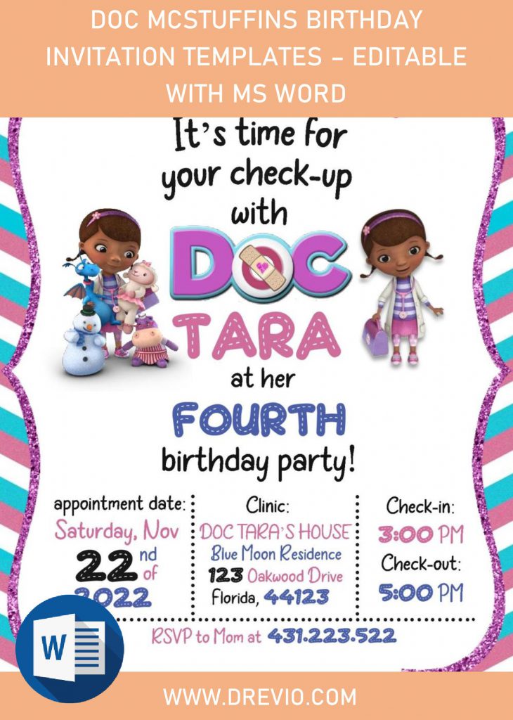 Invitation Template of Doc McStuffins Birthday Invitation Templates - Editable With MS Word 1