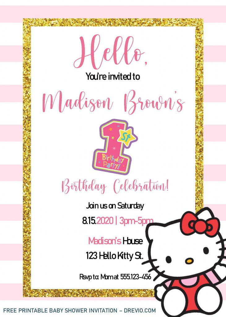 Hello Kitty Invitation Templates - Editable With Ms Word and decorated with Adorable Font Styles