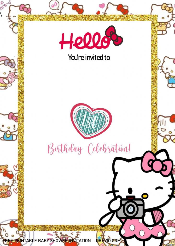 Hello Kitty Invitation Templates - Editable With Ms Word and decorated with Birthday Number Sign