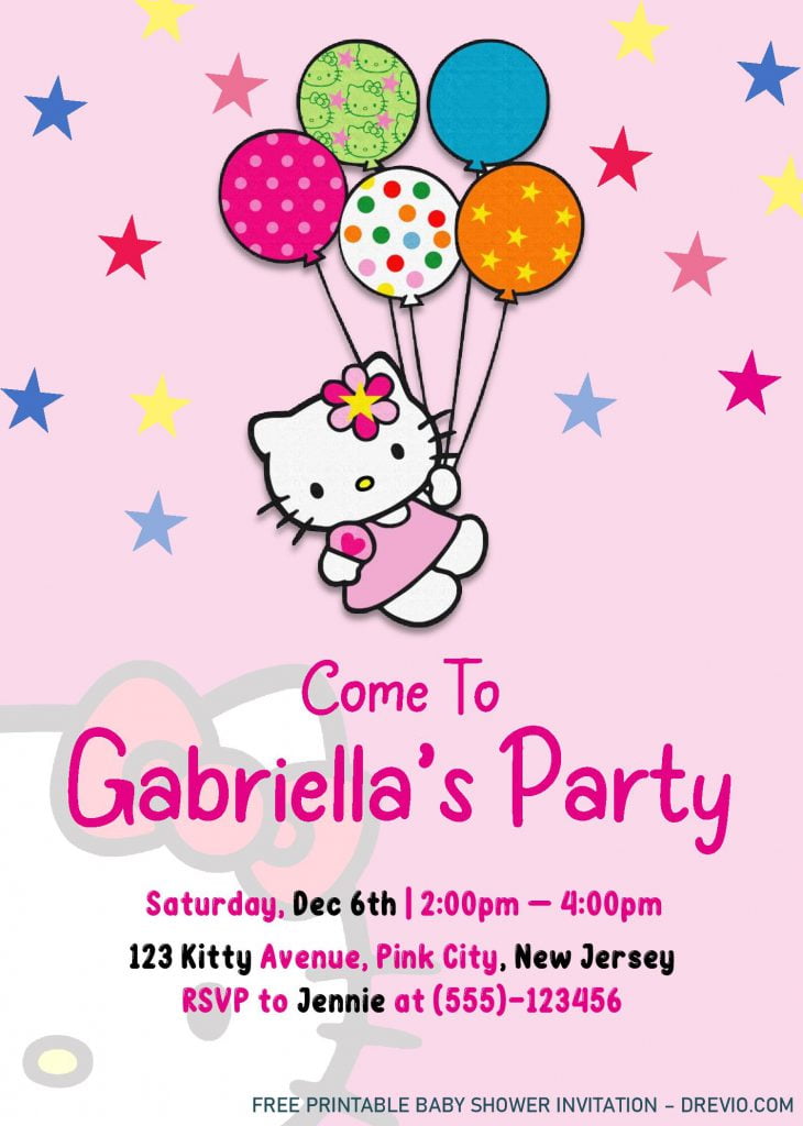 Hello Kitty Invitation Templates - Editable With Ms Word and decorated with Pink Background