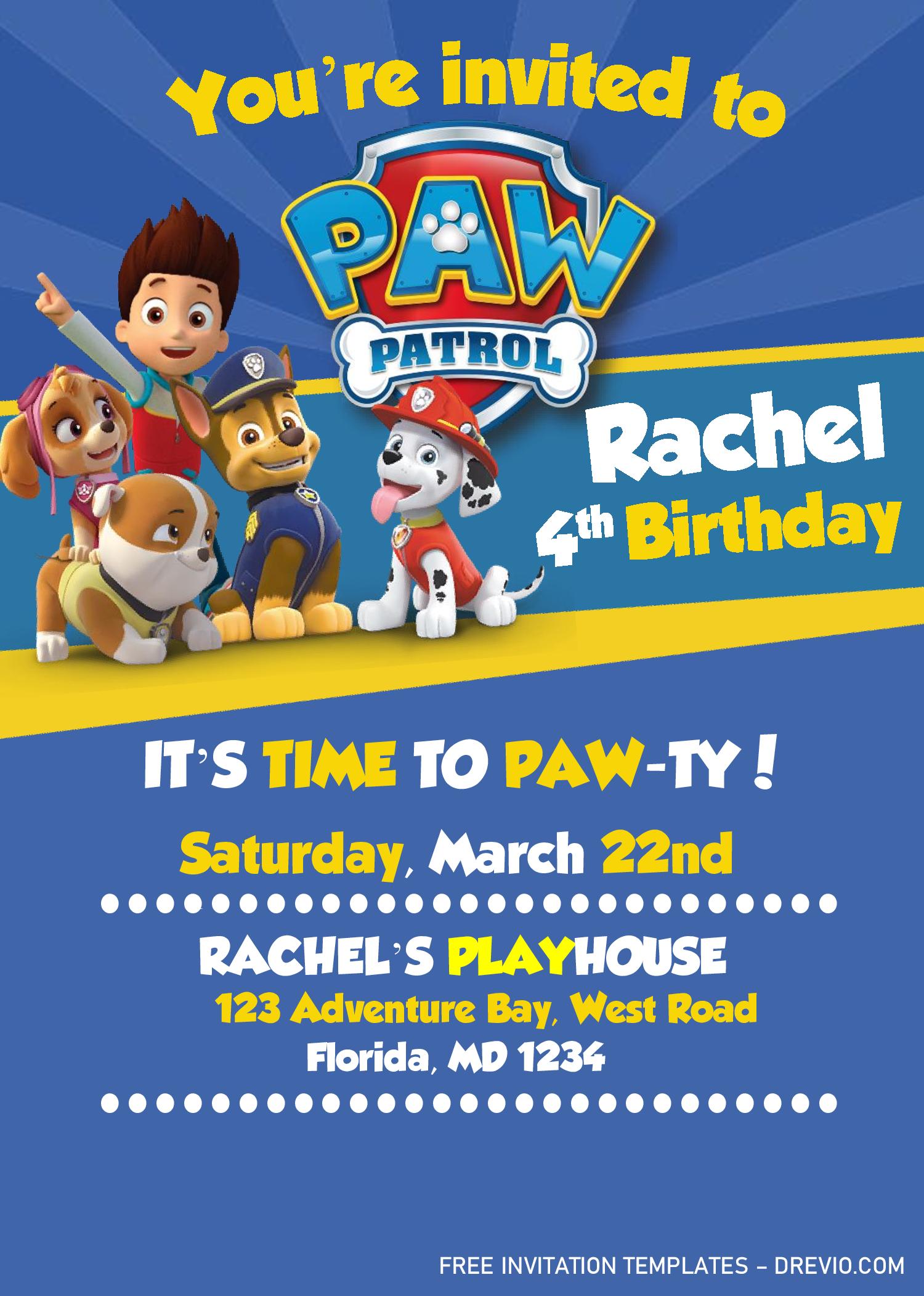 Paw Patrol Invitation Templates Editable With Ms Word Download Hundreds Free Printable Birthday Invitation Templates