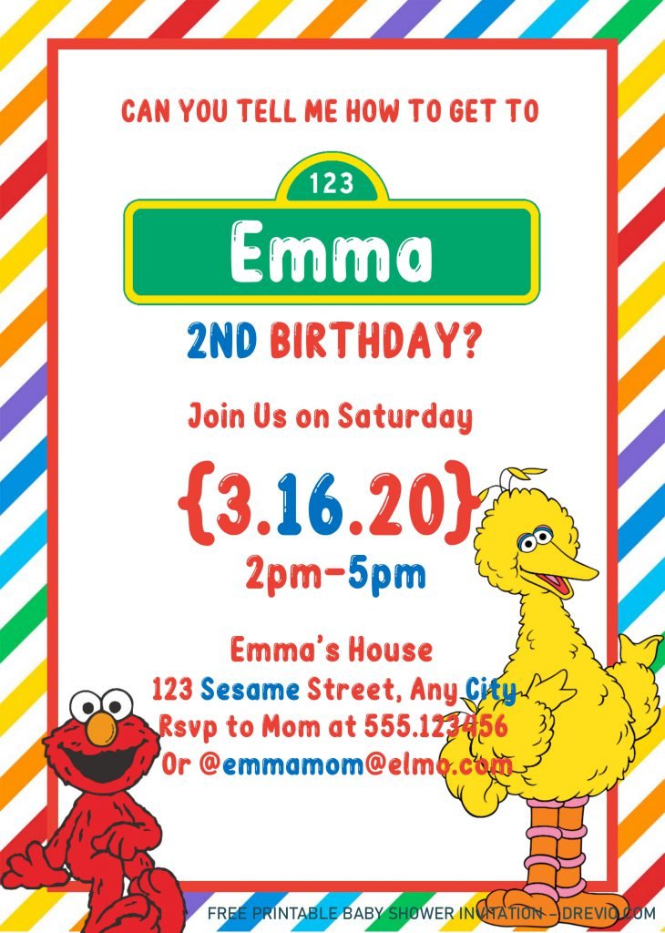 Sesame Street Invitation Templates For Birthday Boys and Girls With Elmo and Big Bird