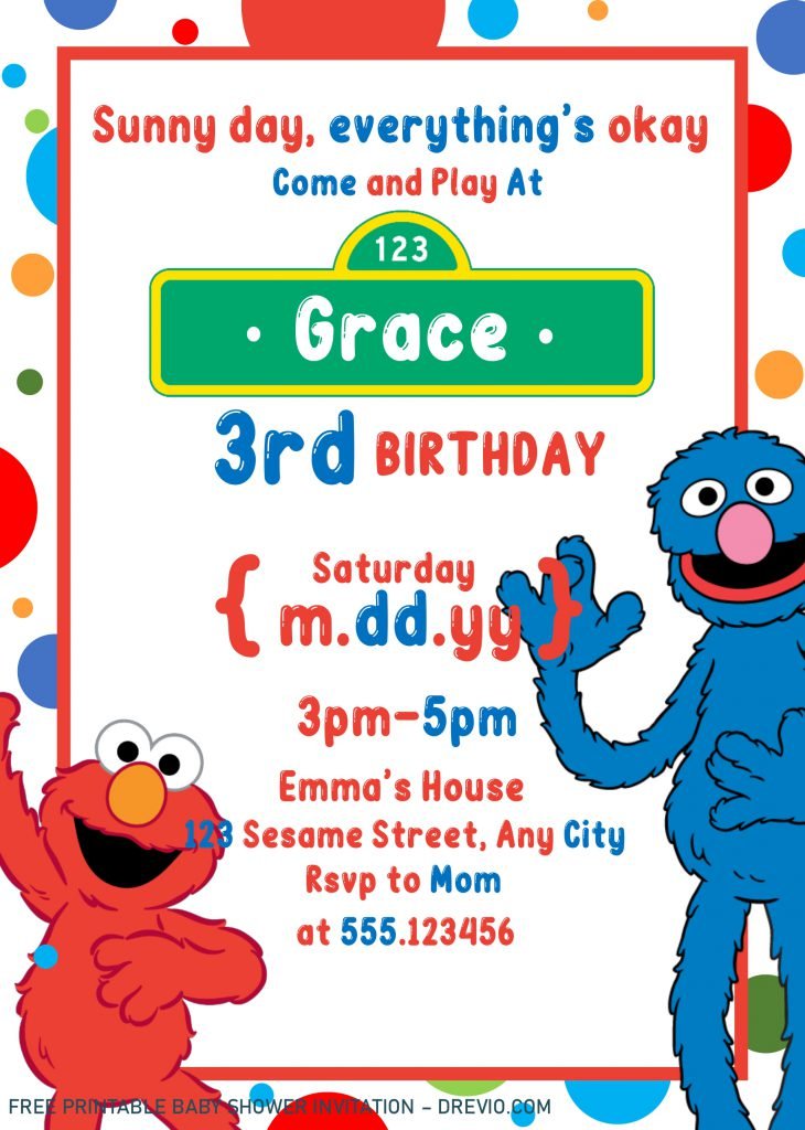 Sesame Street Invitation Templates For Birthday Boys and Girls With Sesame Street Signs