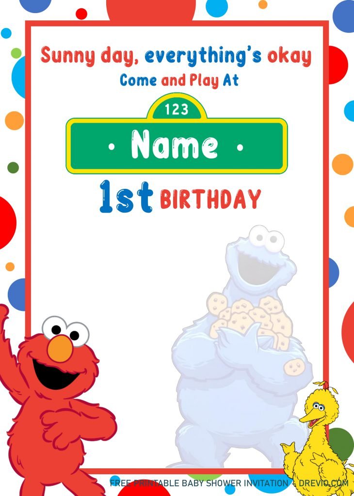 Sesame Street Invitation Templates For Birthday Boys and Girls With Cute Cookie Monster