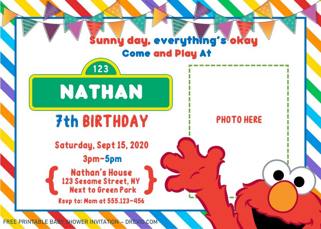 Sesame Street Invitation Templates For Birthday Boys and Girls With Photo Frame
