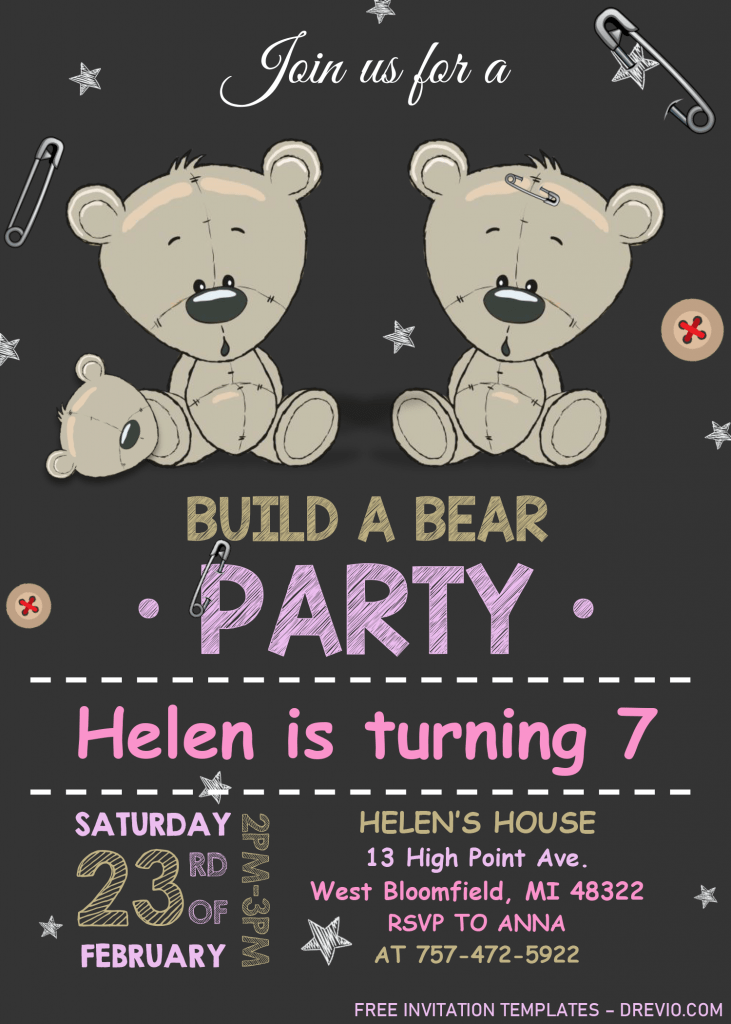 Build A Bear Birthday Invitation Templates - Editable With MS Word and Has 