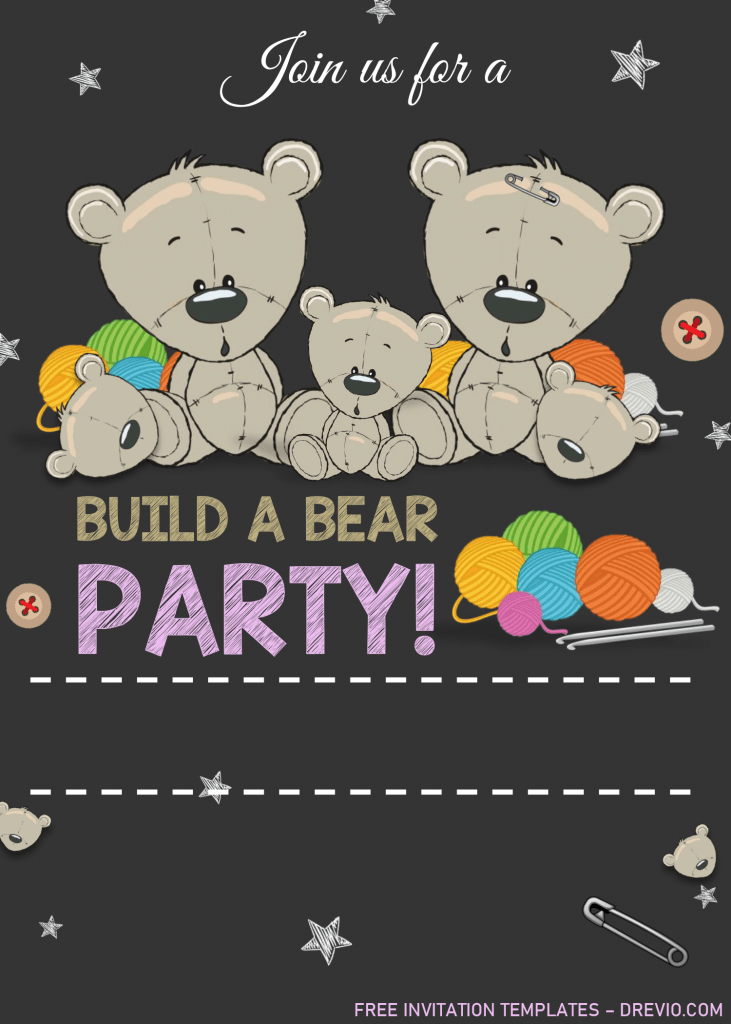 Build A Bear Birthday Invitation Templates - Editable With MS Word and Has cute teddy bear graphics