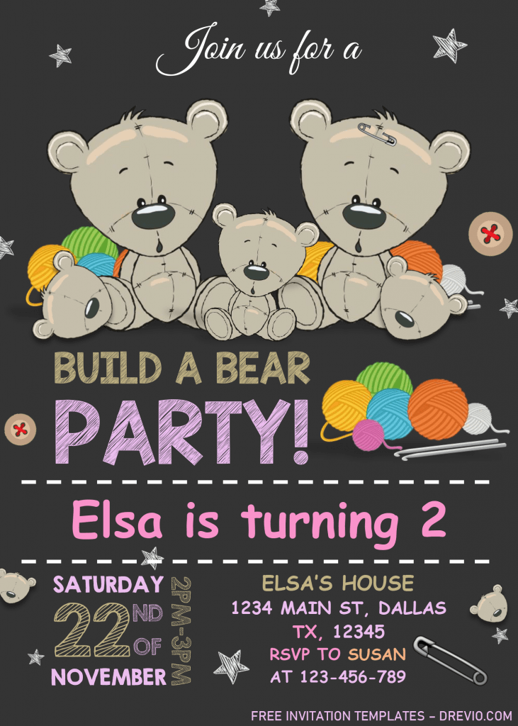 Build A Bear Birthday Invitation Templates - Editable With MS Word and Has portrait orientation