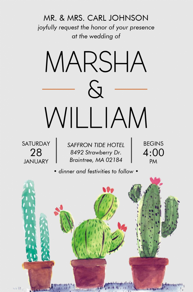 Watercolor Cactus Invitation Templates - Editable With MS Word and has Minimalist Design