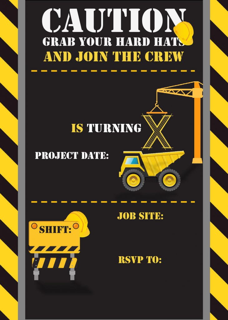 Construction Birthday Invitation Templates - Editable With MS Word and has portrait orientation