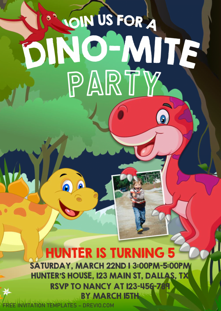 Dinosaur Invitation Templates - Editable .Docx and has Photo or Picture Frame