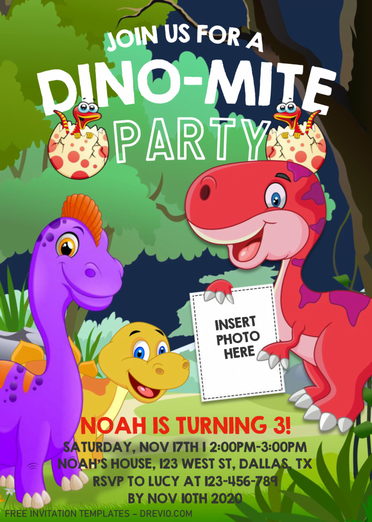 Dinosaur Invitation Templates - Editable .Docx and has Cool and Aesthetic Fonts