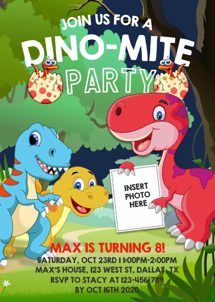 Dinosaur Invitation Templates - Editable .Docx and has Cartoon Style