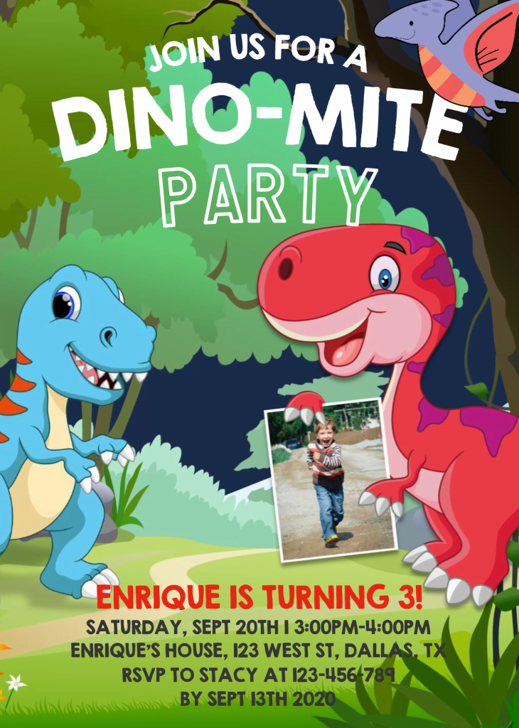Dinosaur Invitation Templates - Editable .Docx and has Forest Background