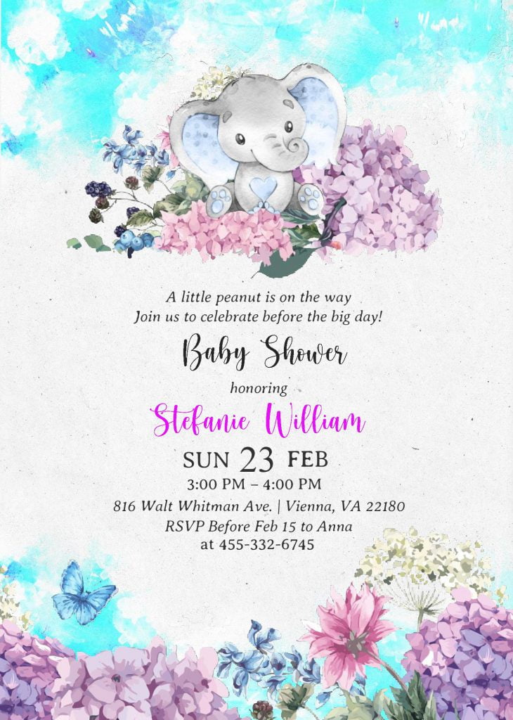 Watercolor Baby Elephant Invitation Templates - Editable With MS Word and has cute blue shade
