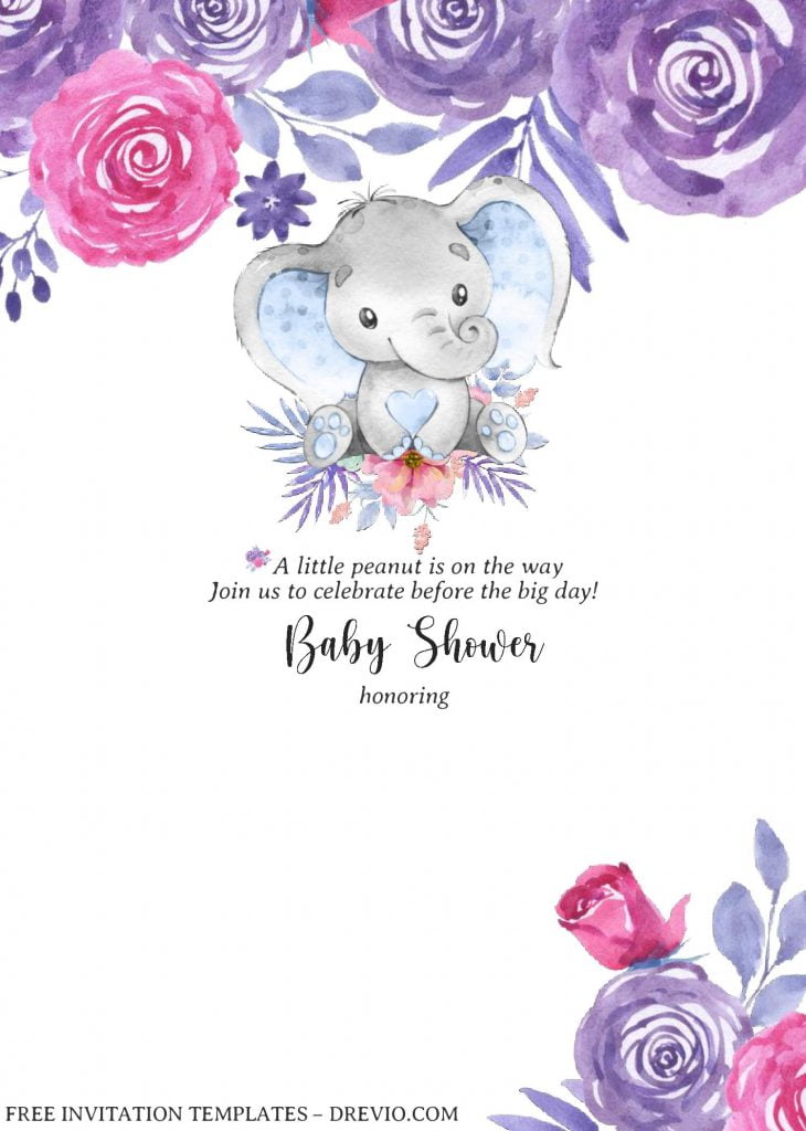 Watercolor Baby Elephant Invitation Templates - Editable With MS Word and has 