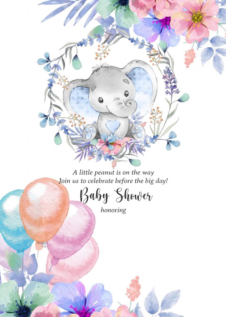 Watercolor Baby Elephant Invitation Templates - Editable With MS Word and has white background