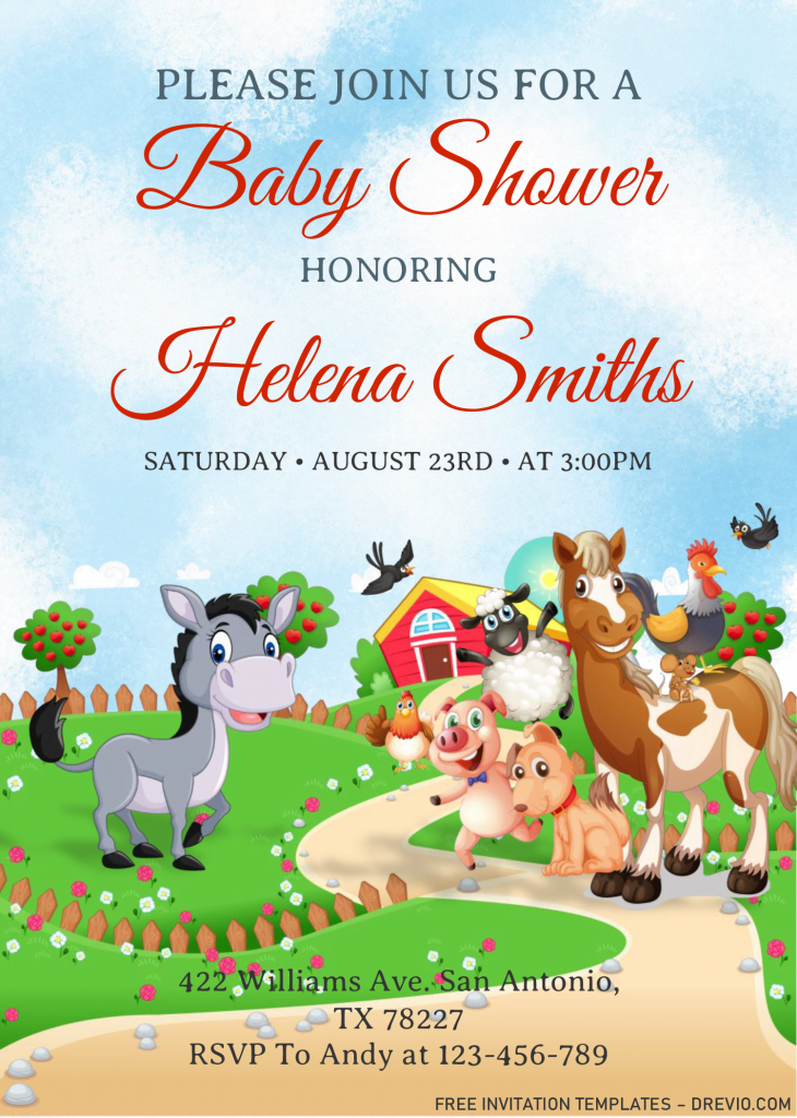 Farm Animals Invitation Templates - Editable With Microsoft Word and has Adorable Cartoon Cow and Horse