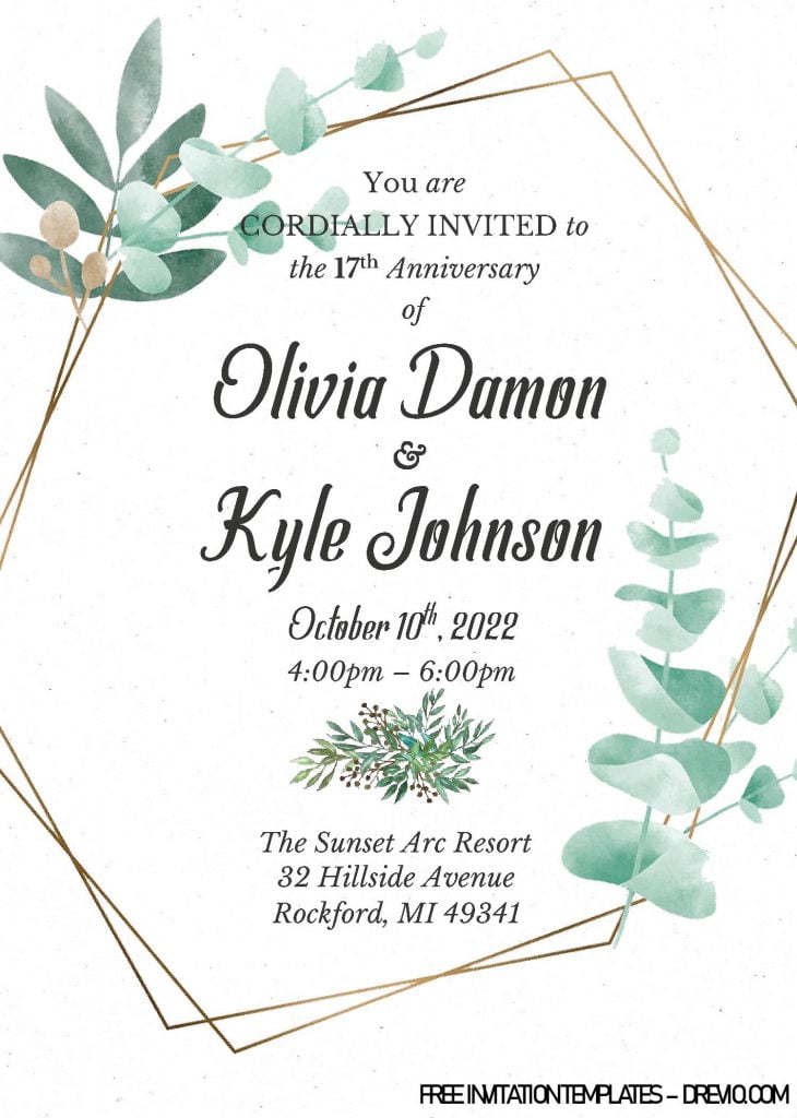 Greenery Gold Geometric Invitation Templates - Editable With MS Word and has geometric text frame