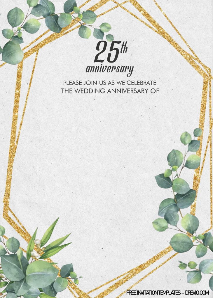 Greenery Gold Geometric Invitation Templates - Editable With MS Word and has Paper grain background