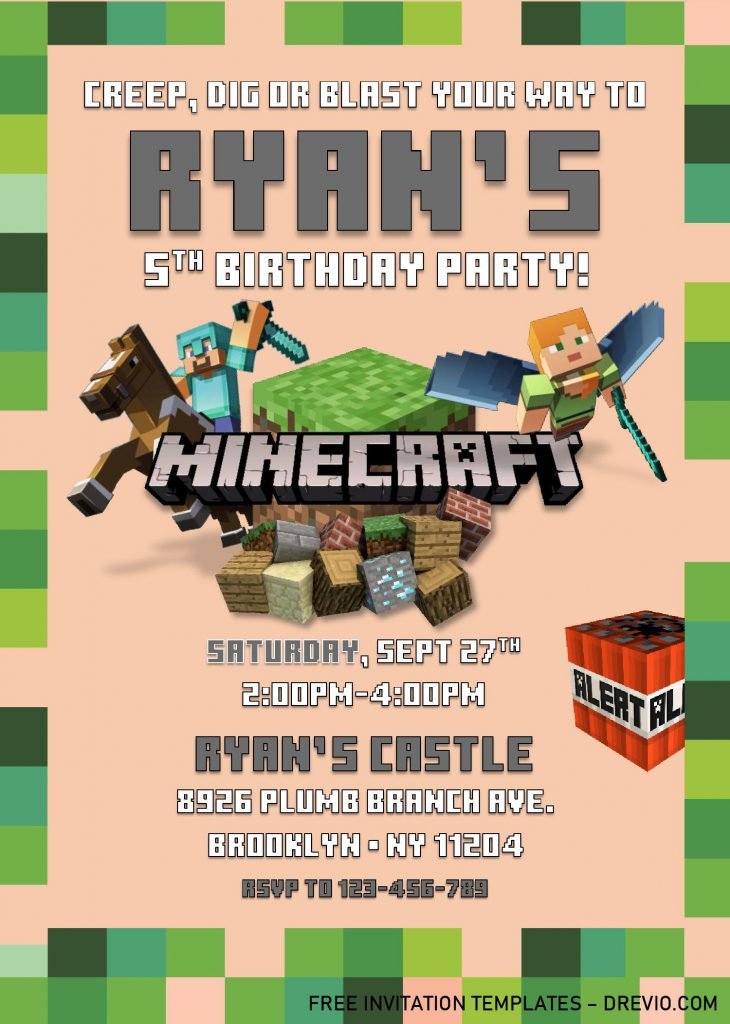 Minecraft Birthday Invitation Templates - Editable With MS Word and has minecraft logo