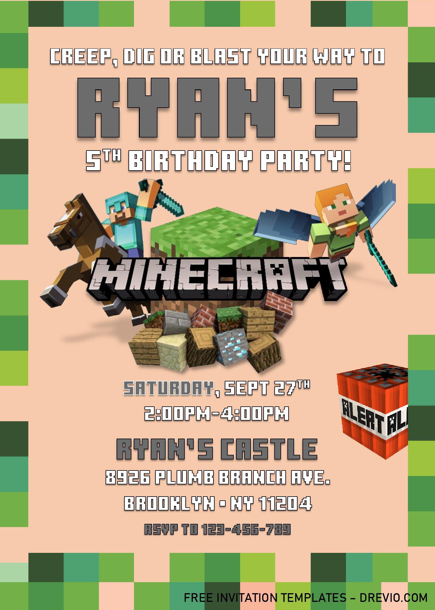 Minecraft Birthday Invitation Templates Editable With Ms Word Download Hundreds Free Printable Birthday Invitation Templates