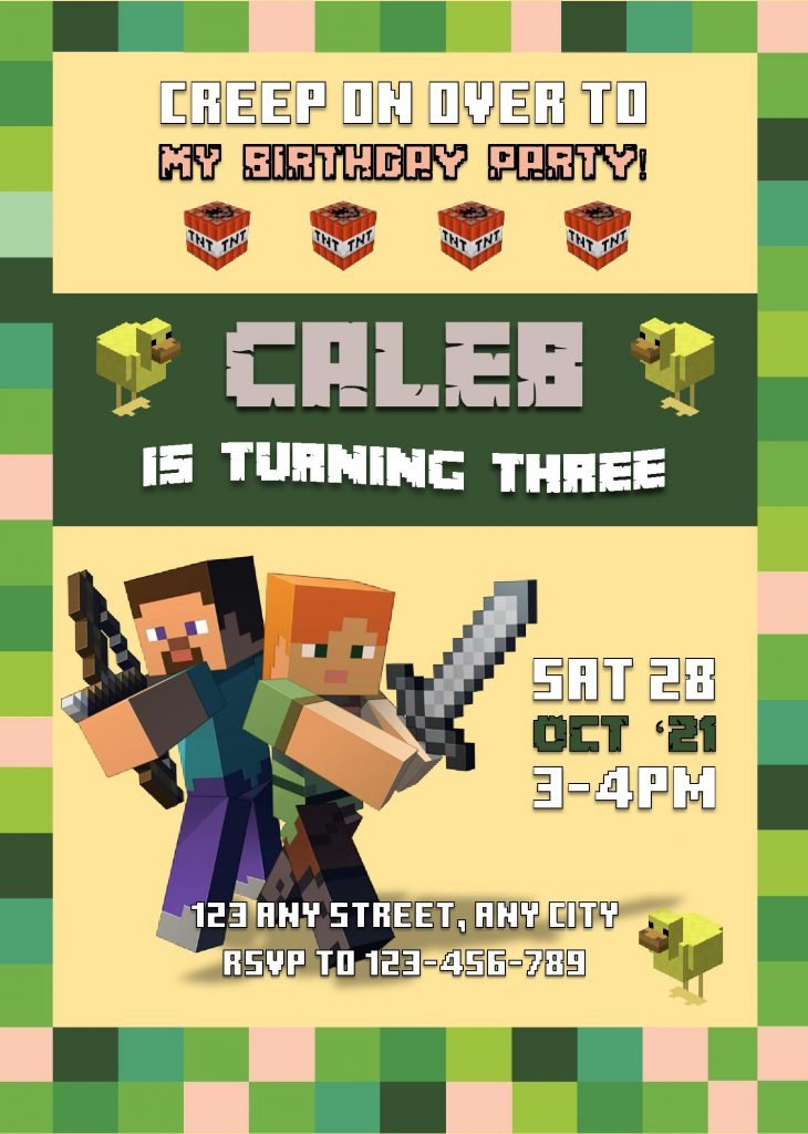Minecraft Birthday Invitation Templates - Editable With MS Word and has cool font styles