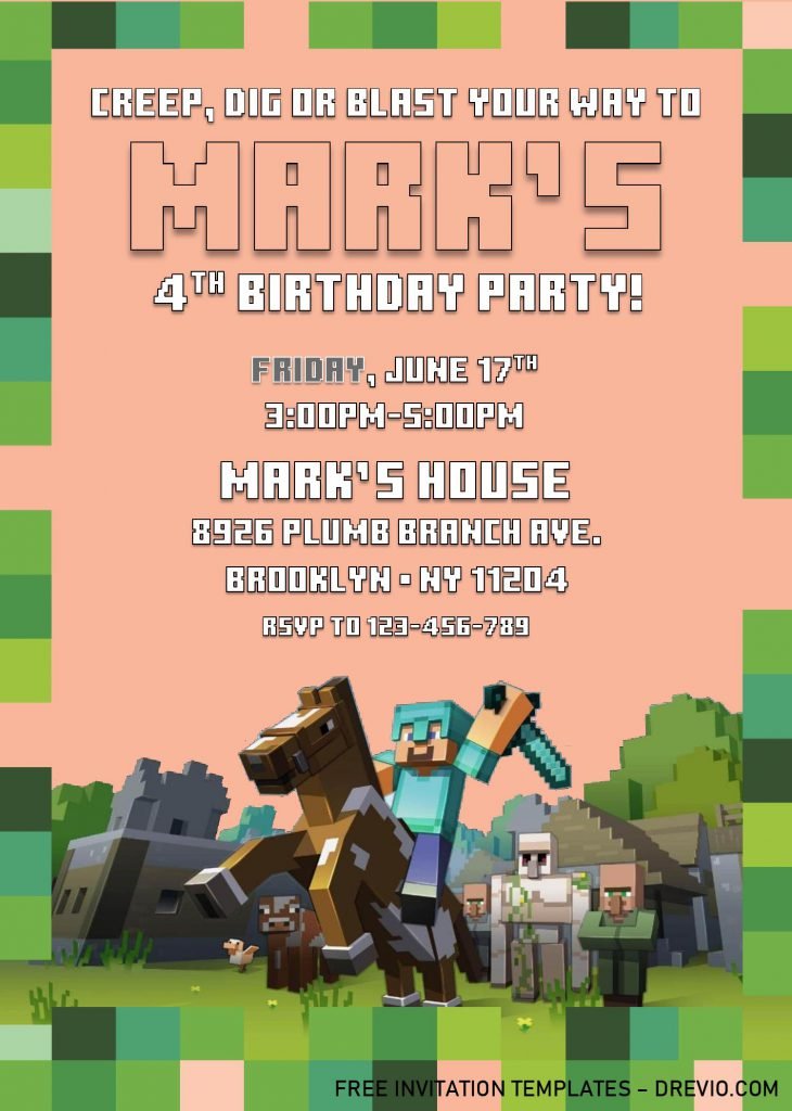 Minecraft Birthday Invitation Templates - Editable With MS Word and has awesome minecraft graphics