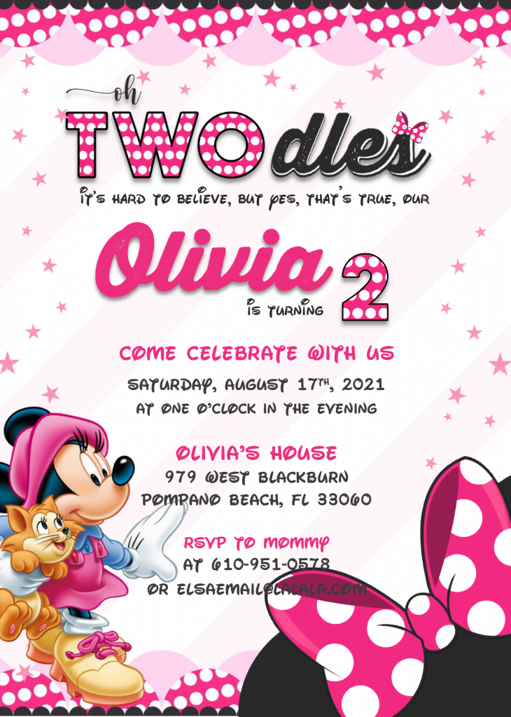 Minnie Mouse Invitation Templates - Editable .DOCX FILE and has white background