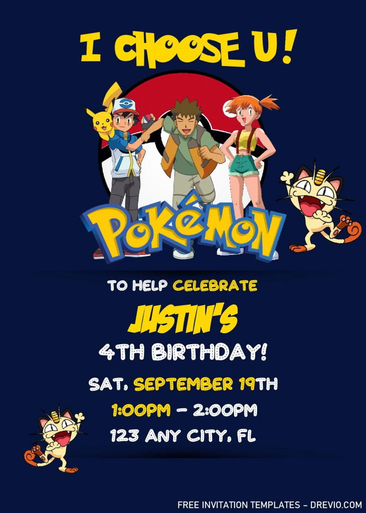 Pokemon Invitation Templates - Editable With MS Word and has brock and misty