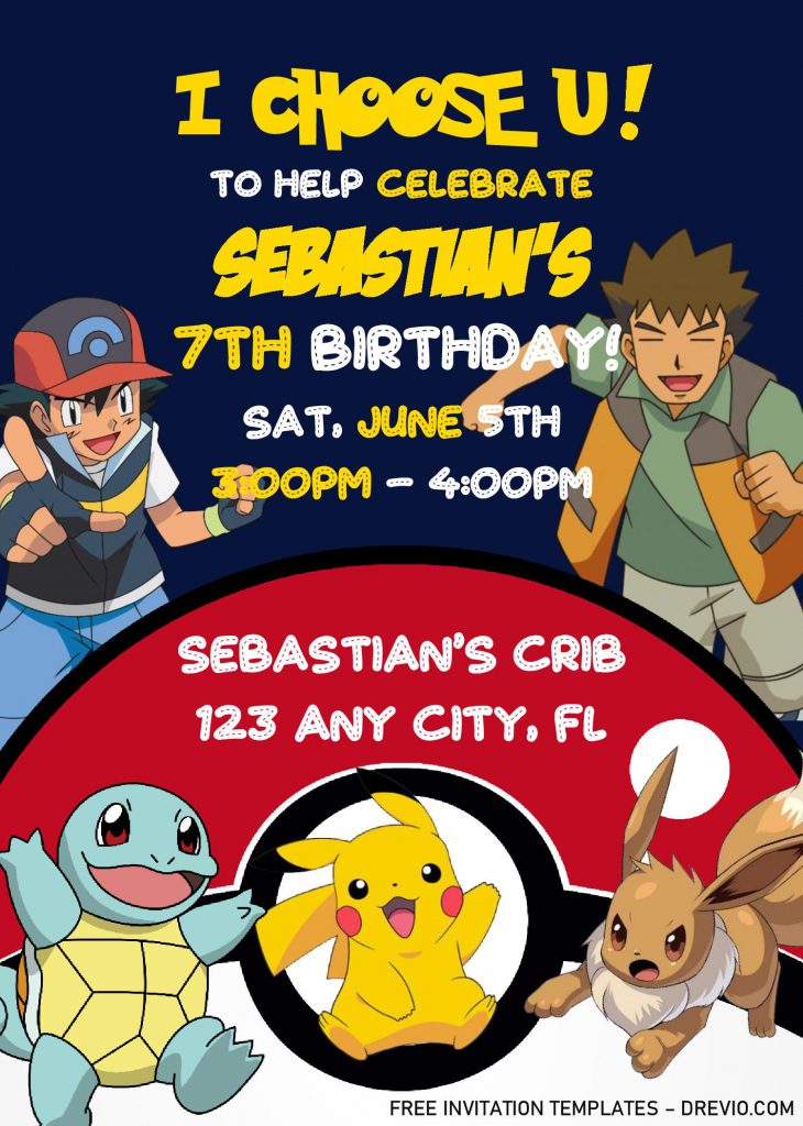 Pokemon Invitation Templates - Editable With MS Word and has pikachu and eevee 
