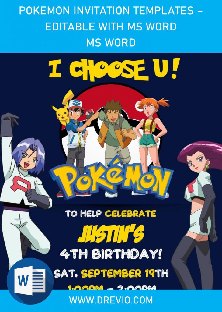 Invitation Template of Pokemon Invitation Templates - Editable With MS Word 1